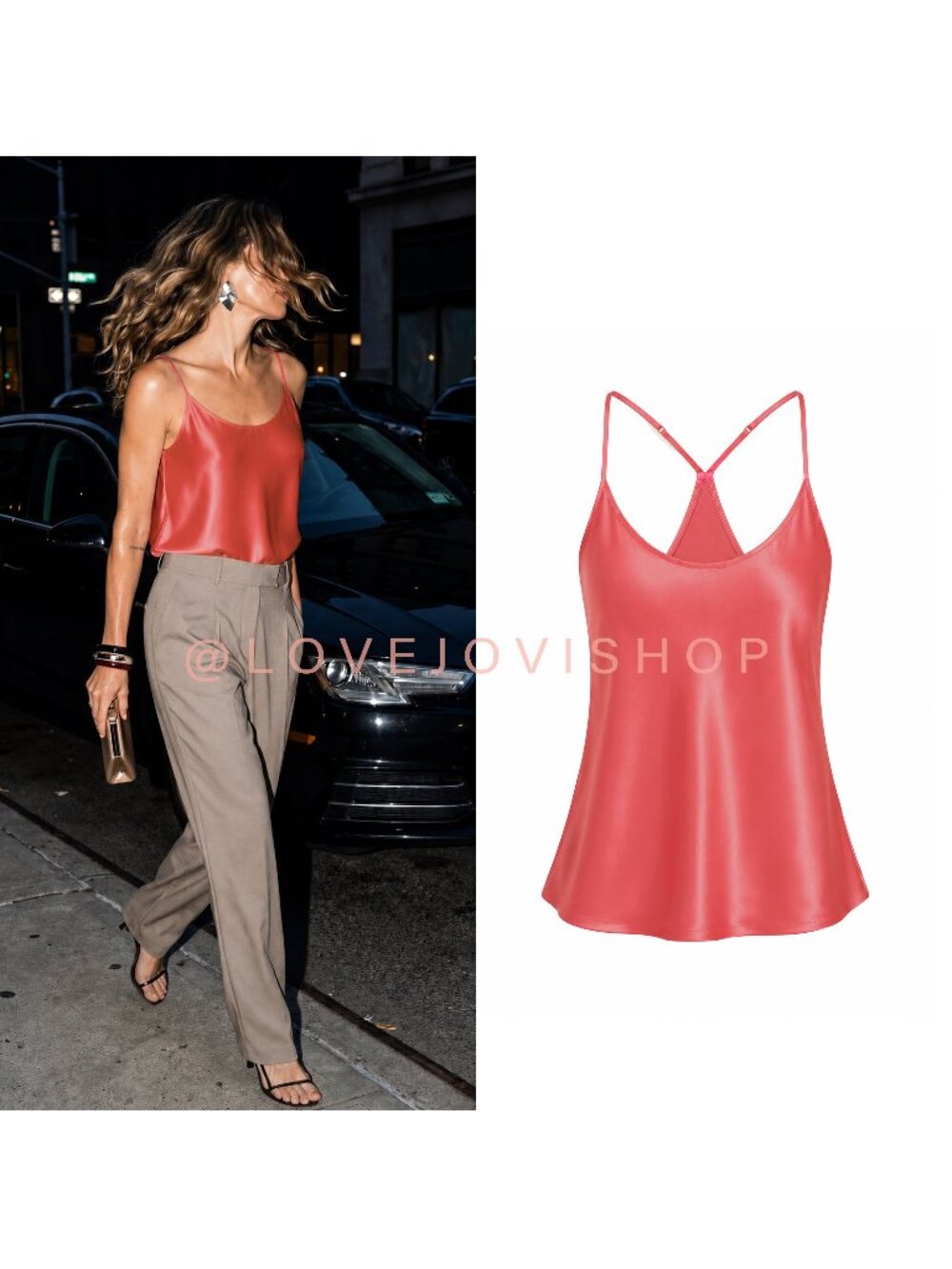 Feminine | Etam Silk Camisole | Deep Coral Satin Racer Back Adjustable Strap NWT
